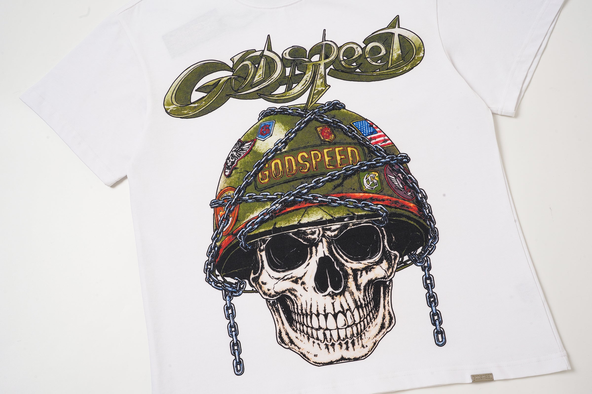 Godspeed Skull Helmet Graphic White T‑Shirt