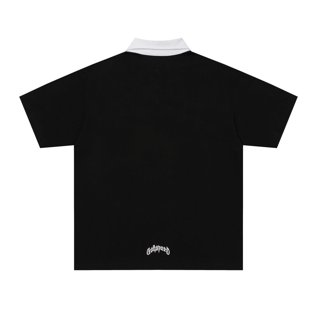 Godspeed Skull‑Laurel Two‑Tone Contrast Collar Polo Shirt