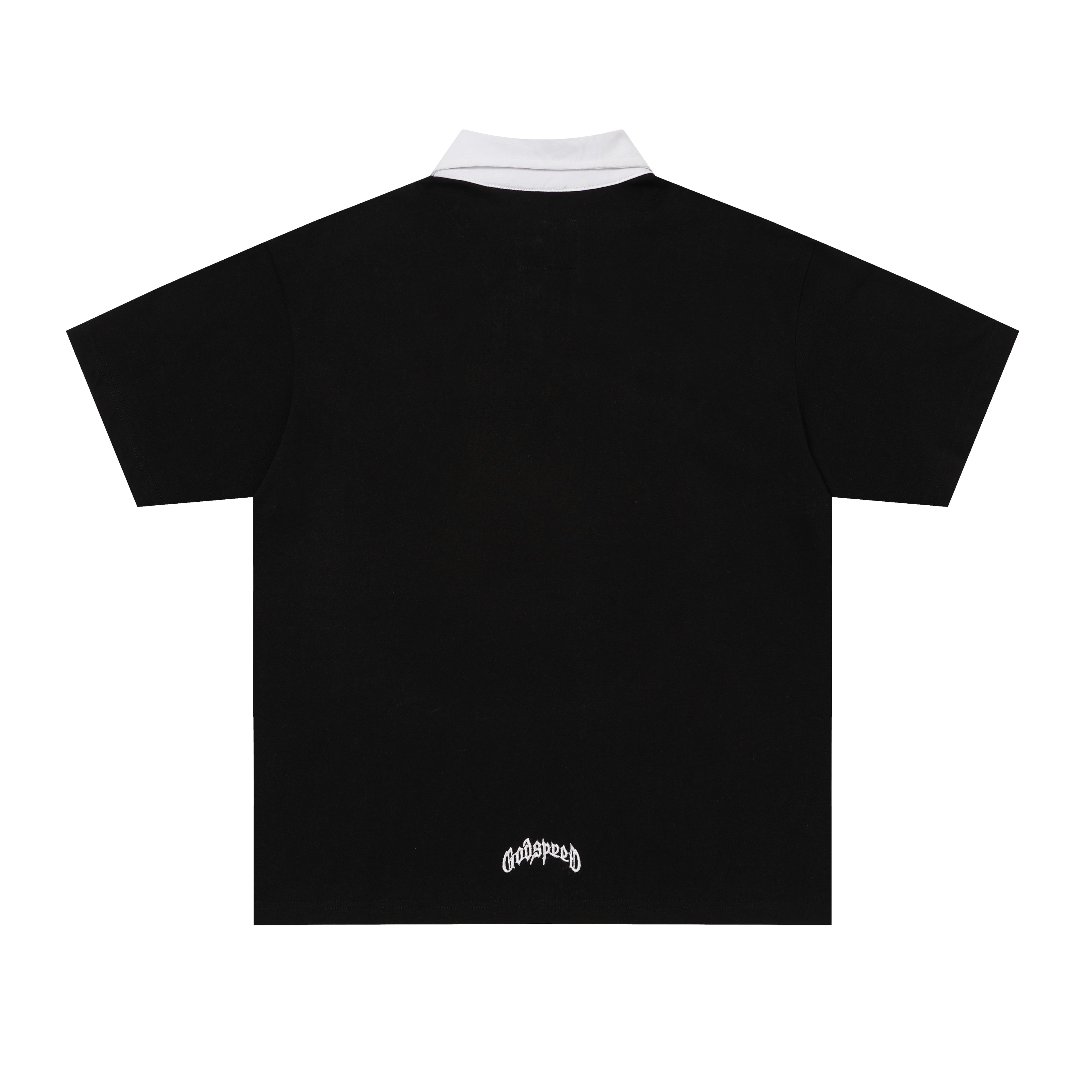 Godspeed Skull‑Laurel Two‑Tone Contrast Collar Polo Shirt