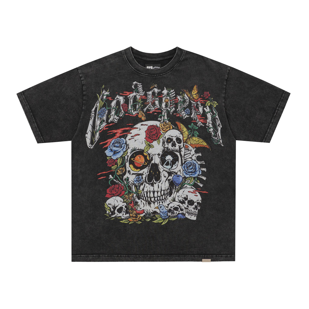 Godspeed Floral Skull Vintage Black T‑Shirt