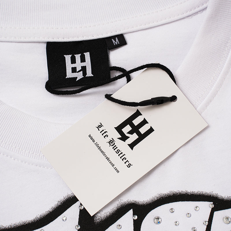 Life Hustlers Blind‑Folded Angel Graphic White T‑Shirt