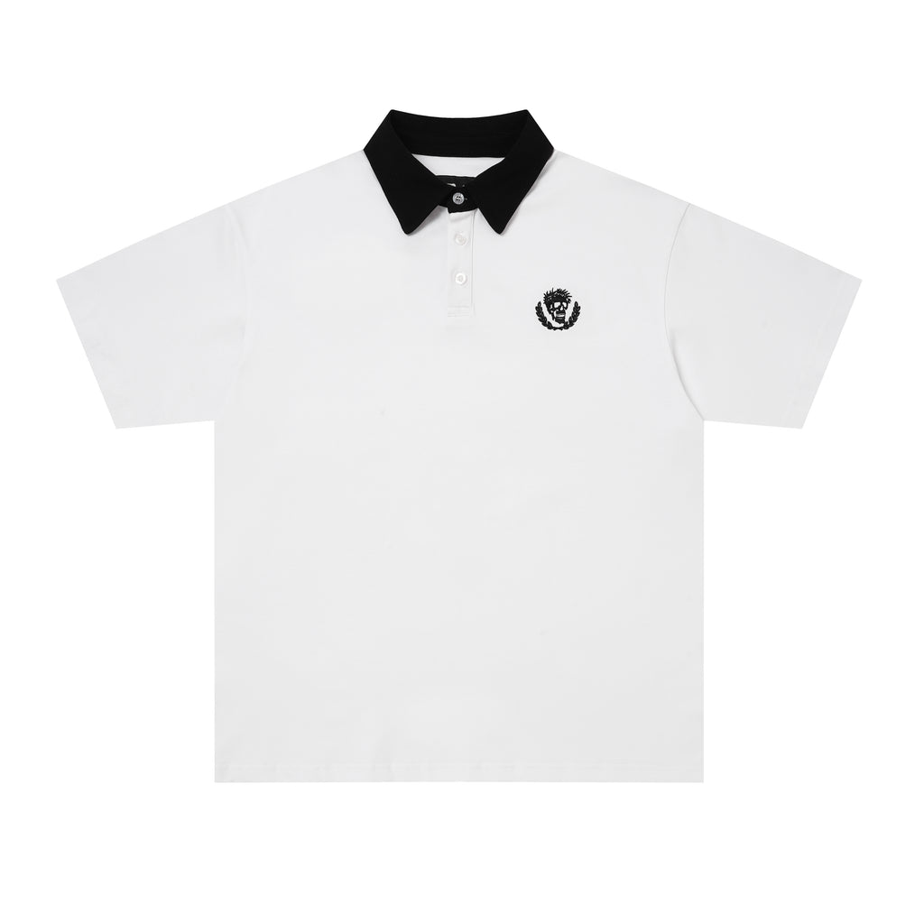 Godspeed Skull‑Laurel Two‑Tone Contrast Collar Polo Shirt
