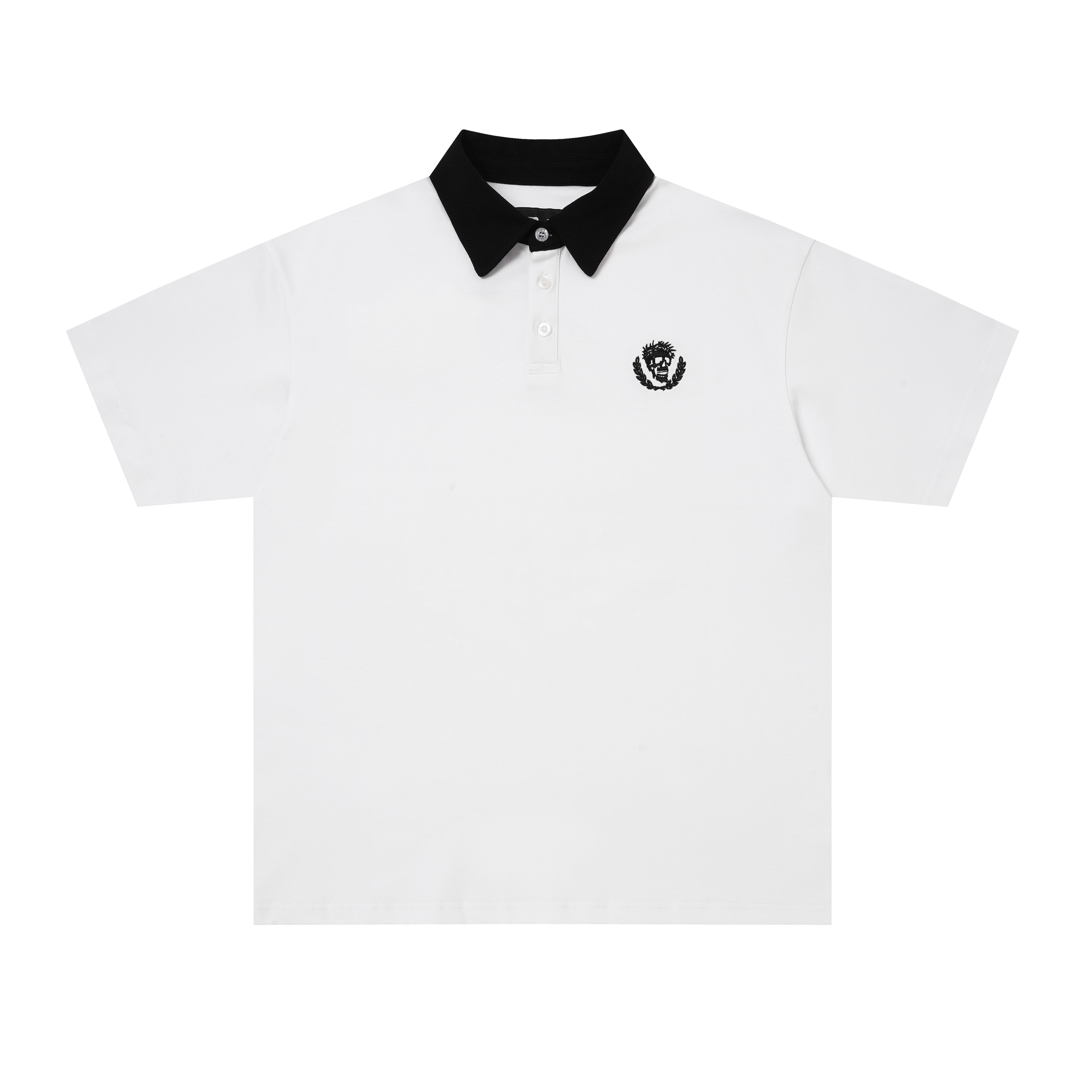 Godspeed Skull‑Laurel Two‑Tone Contrast Collar Polo Shirt