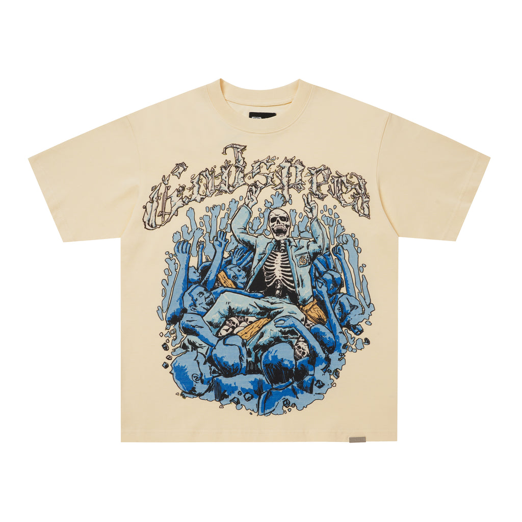 Godspeed Blue Skull Graphic Cream T‑Shirt
