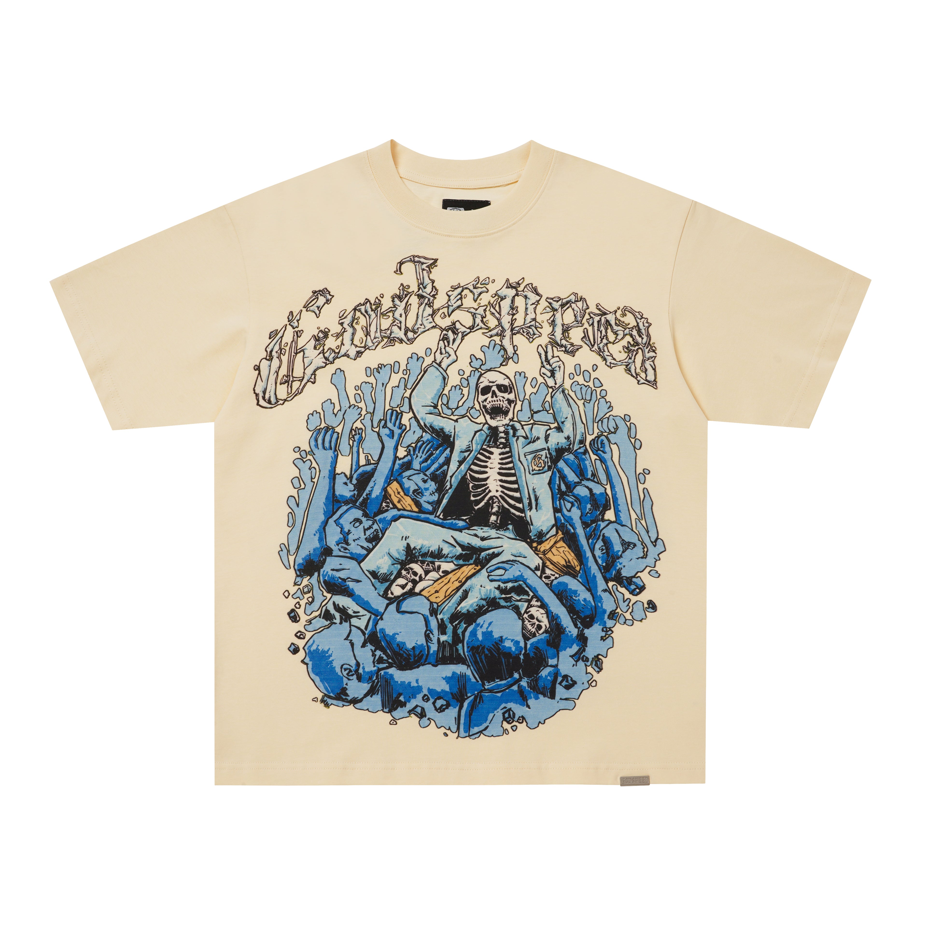 Godspeed Blue Skull Graphic Cream T‑Shirt
