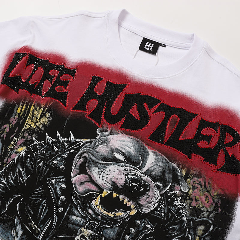 Life Hustlers Vintage Skull Graphic White T‑Shirt