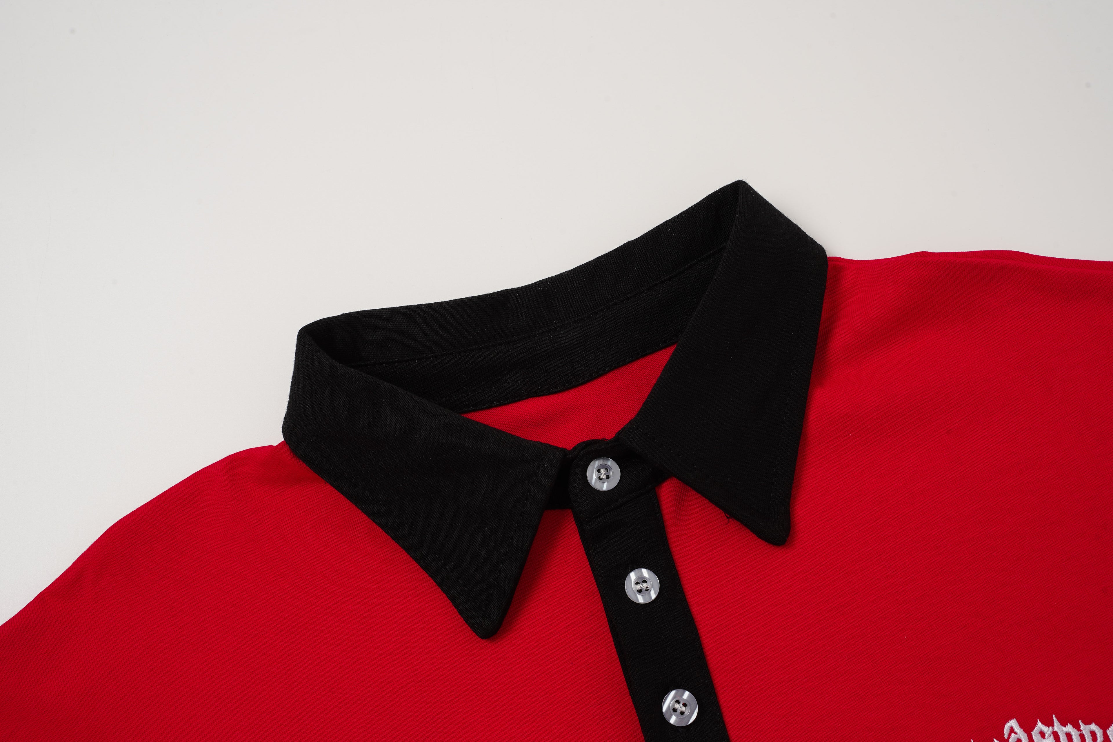 Godspeed Skull‑Laurel Red Contrast‑Collar Polo Shirt