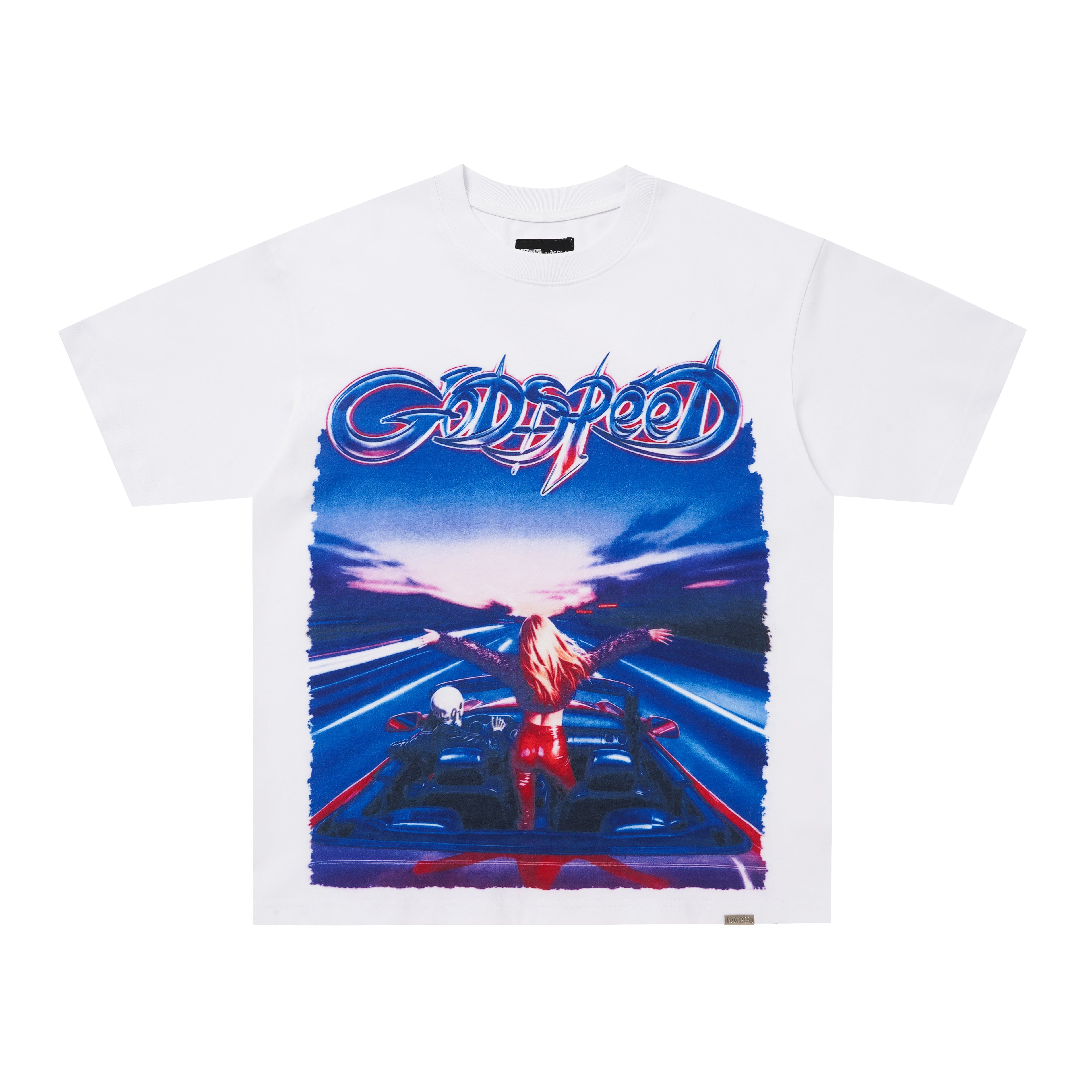 Godspeed White Retro Sky‑Landscape Graphic T‑Shirt