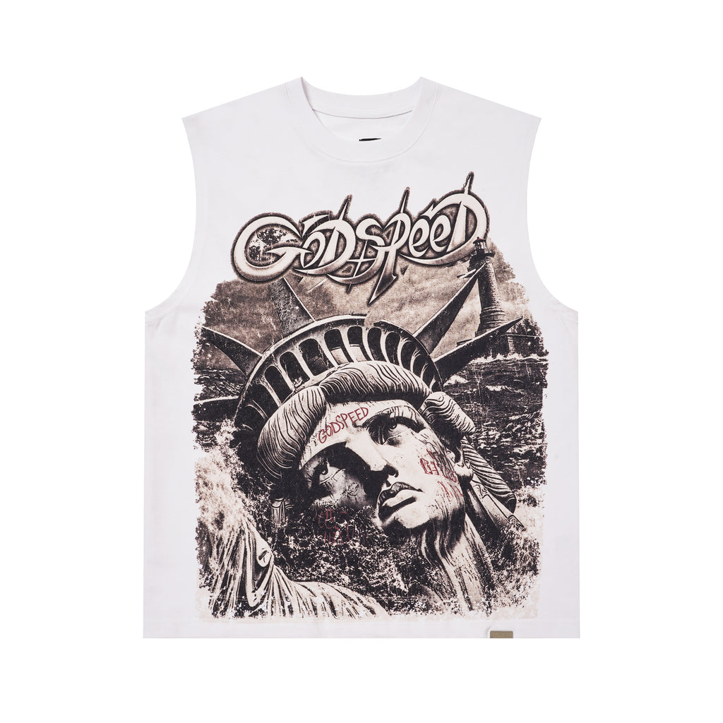 Godspeed Statue‑of‑Liberty White Sleeveless Tank Top