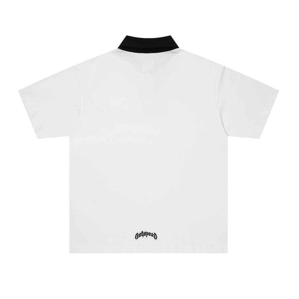Godspeed Skull‑Laurel Two‑Tone Contrast Collar Polo Shirt