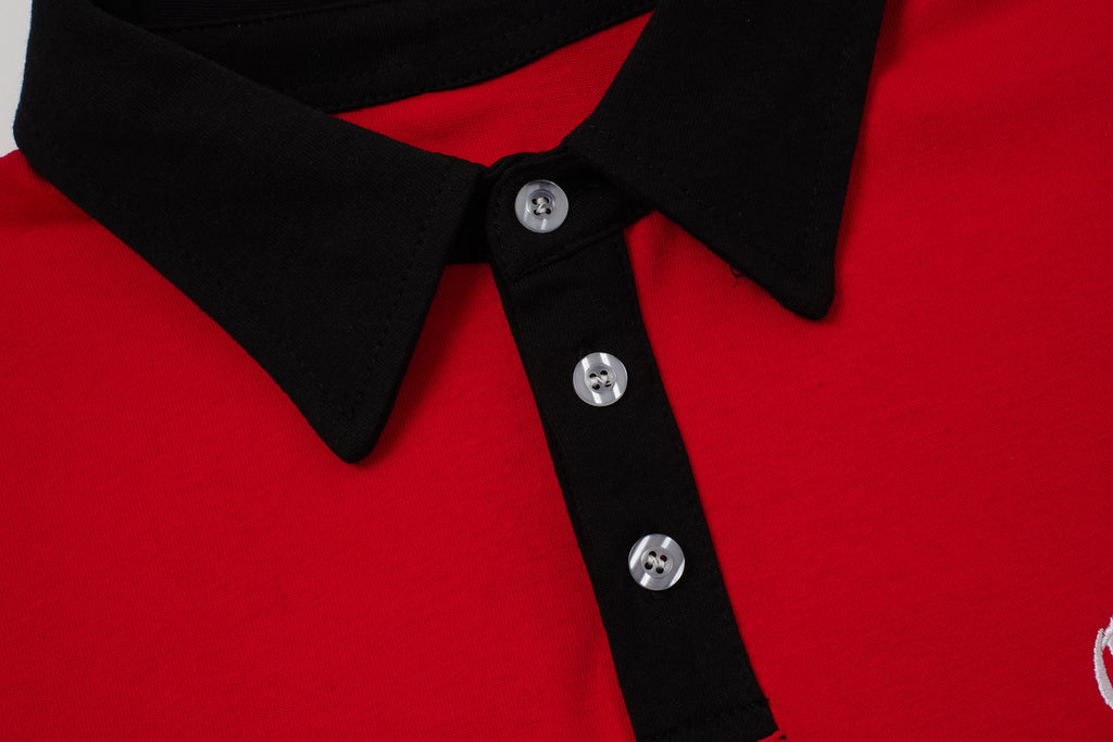 Godspeed Skull‑Laurel Red Contrast‑Collar Polo Shirt