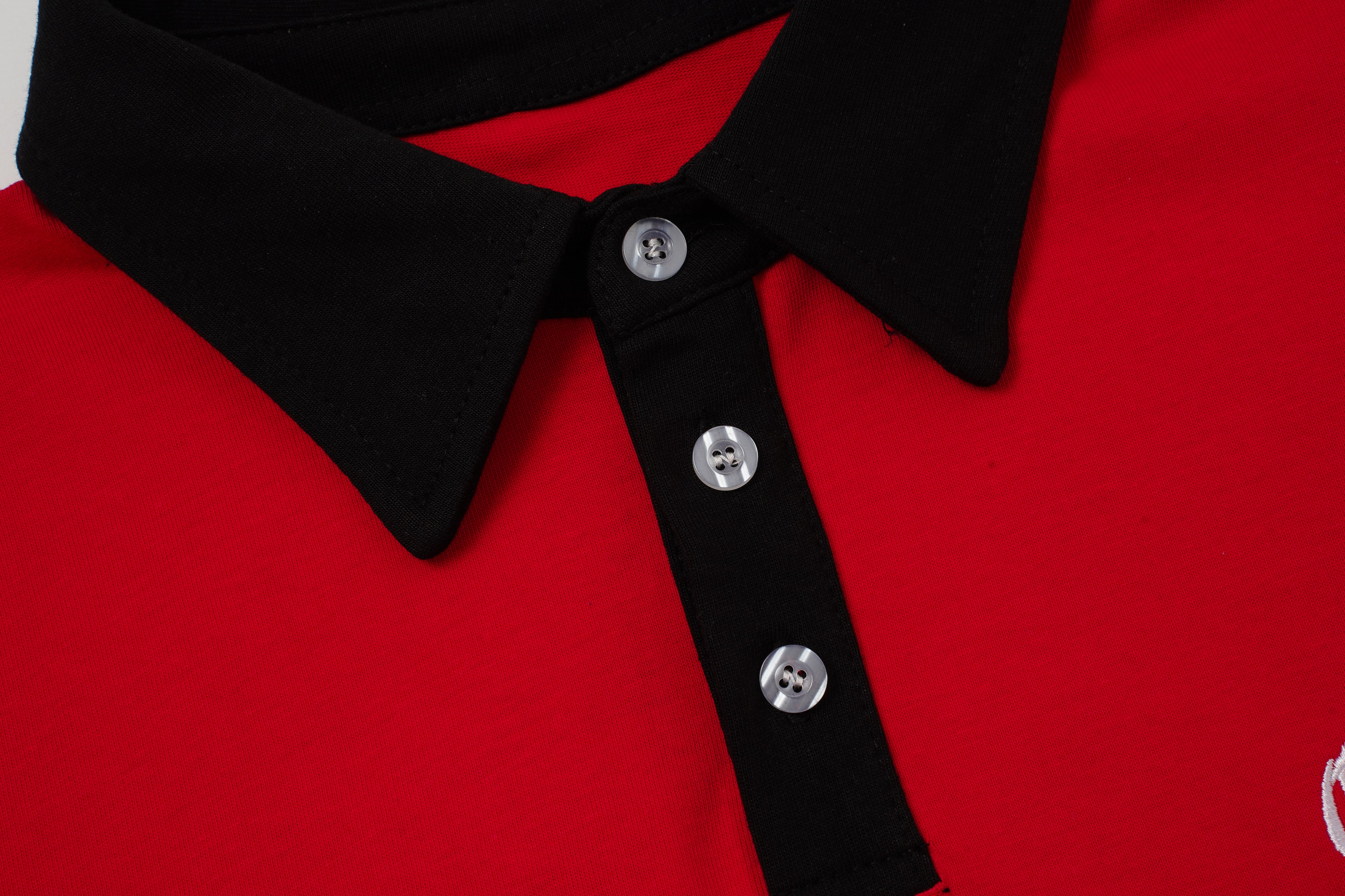 Godspeed Skull‑Laurel Red Contrast‑Collar Polo Shirt