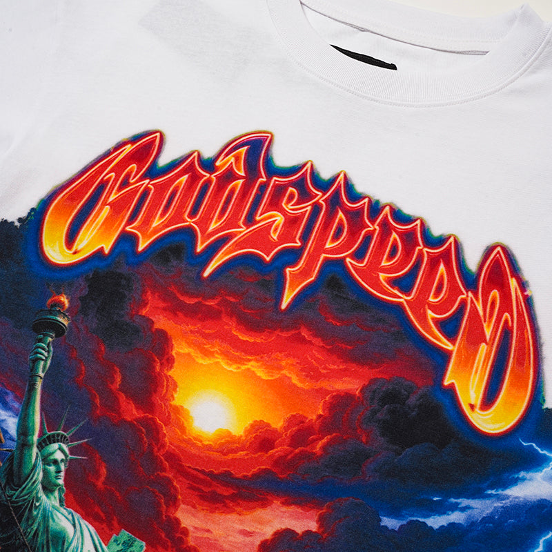 Godspeed Sunset Dinosaur Graphic T‑Shirt