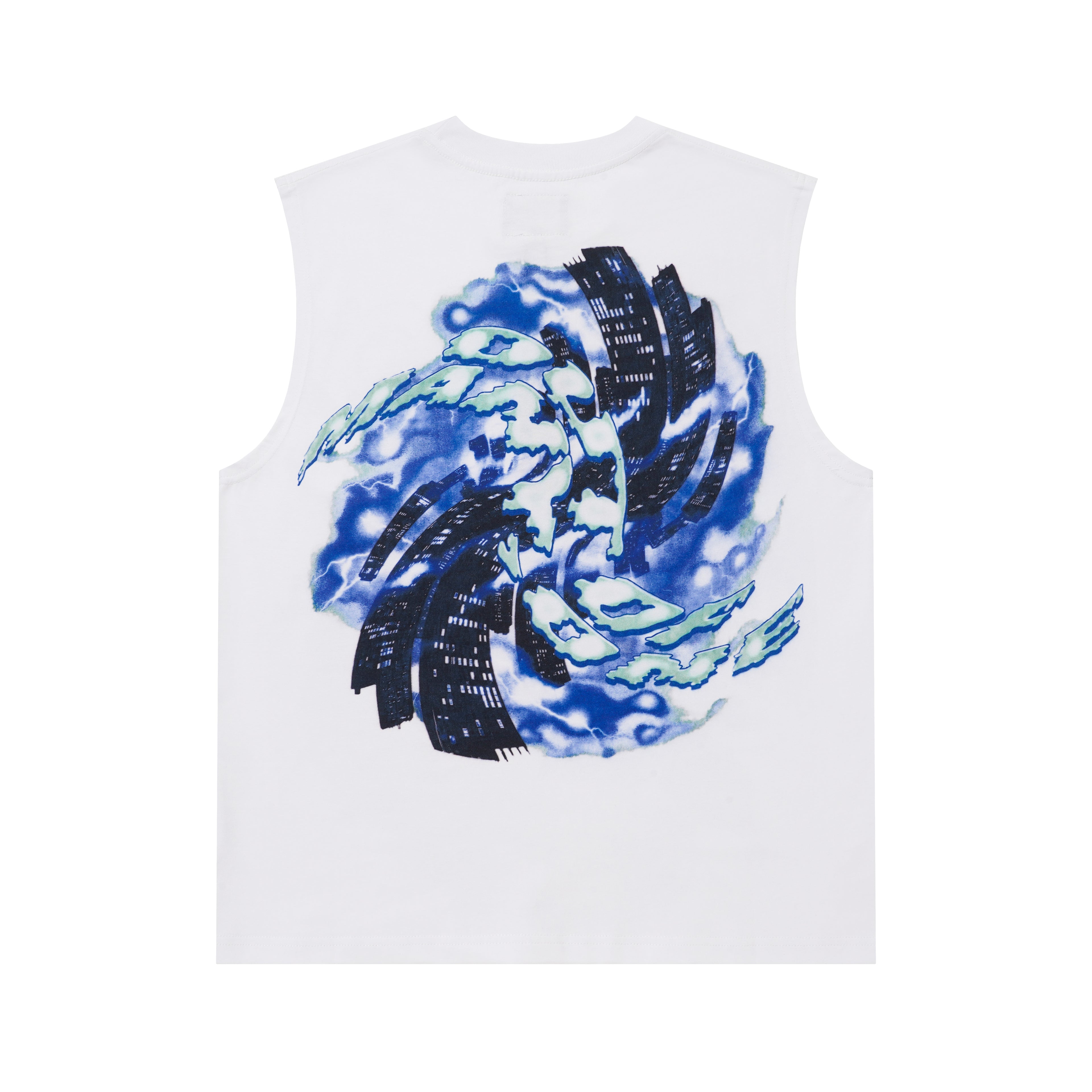 Godspeed Blue‑Flame Skull Print 2‑Color Tank Top