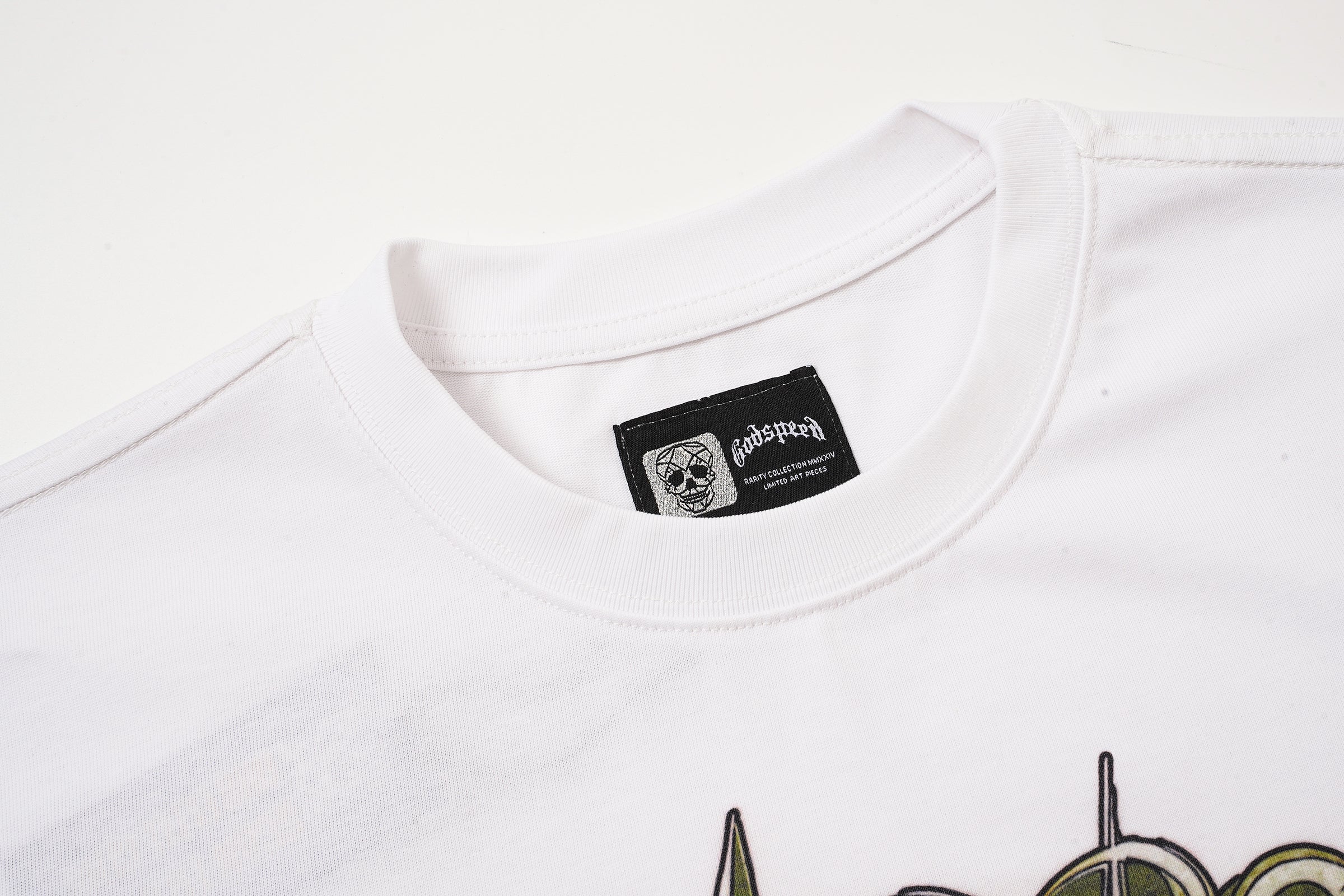 Godspeed Skull Helmet Graphic White T‑Shirt