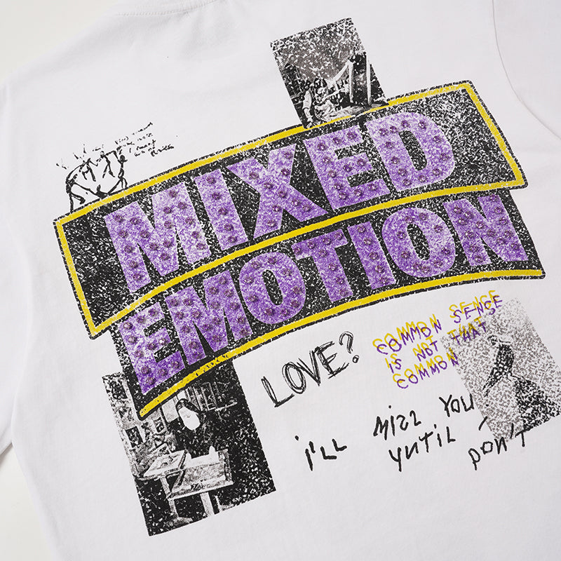 MIXED EMOTION Purple Rhinestone Cross White T‑Shirt