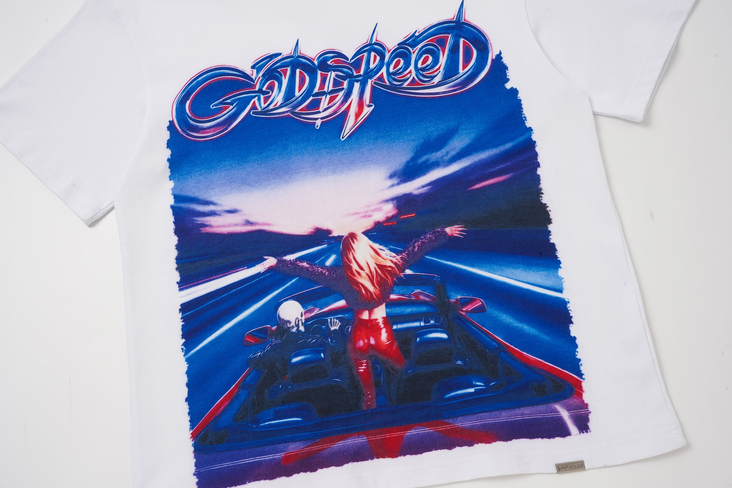 Godspeed White Retro Sky‑Landscape Graphic T‑Shirt