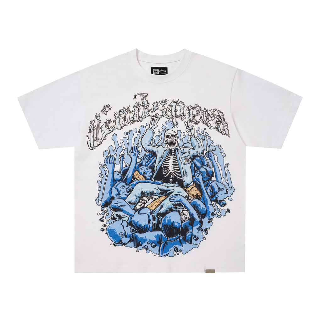 Godspeed Blue Skull Graphic White T‑Shirt