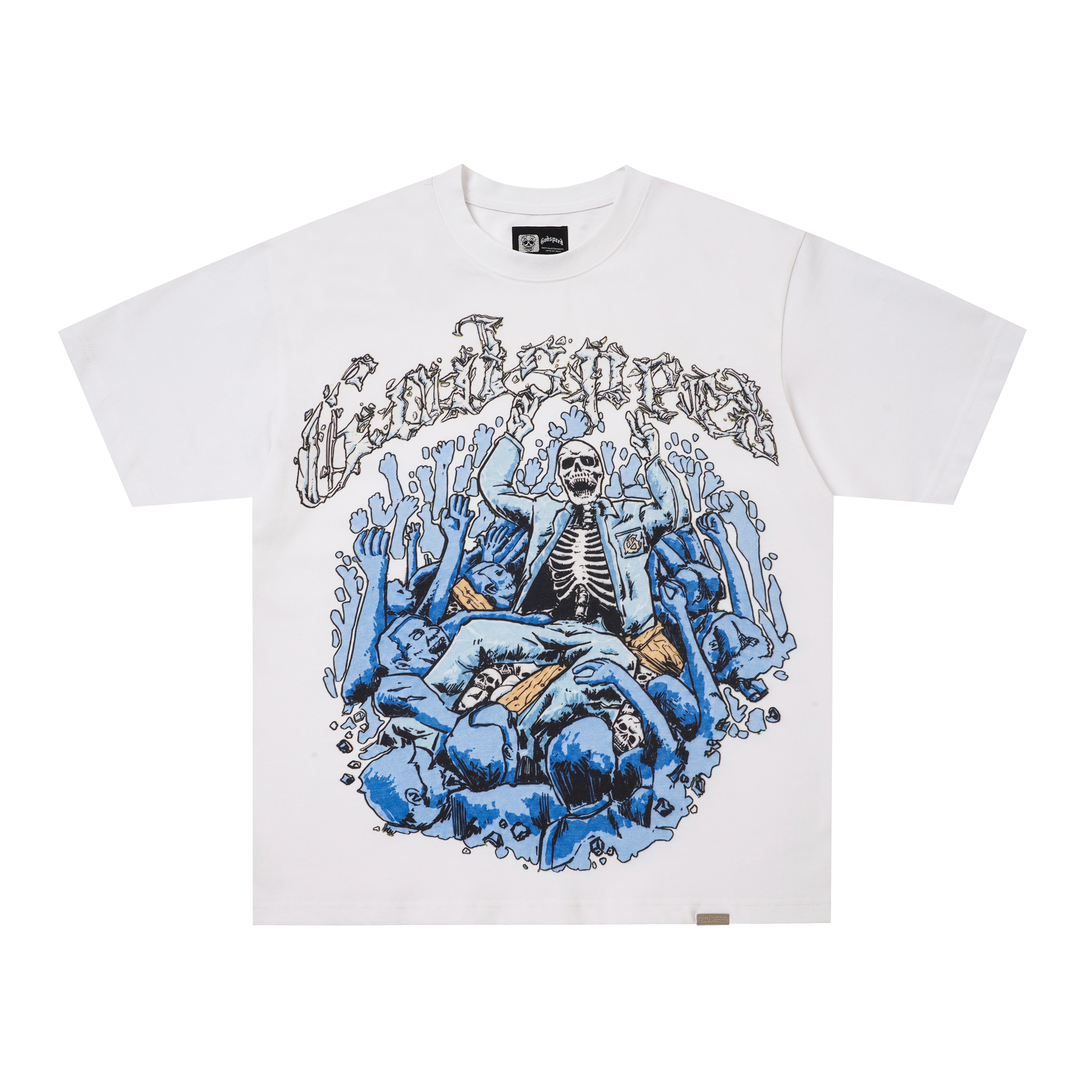 Godspeed Blue Skull Graphic White T‑Shirt