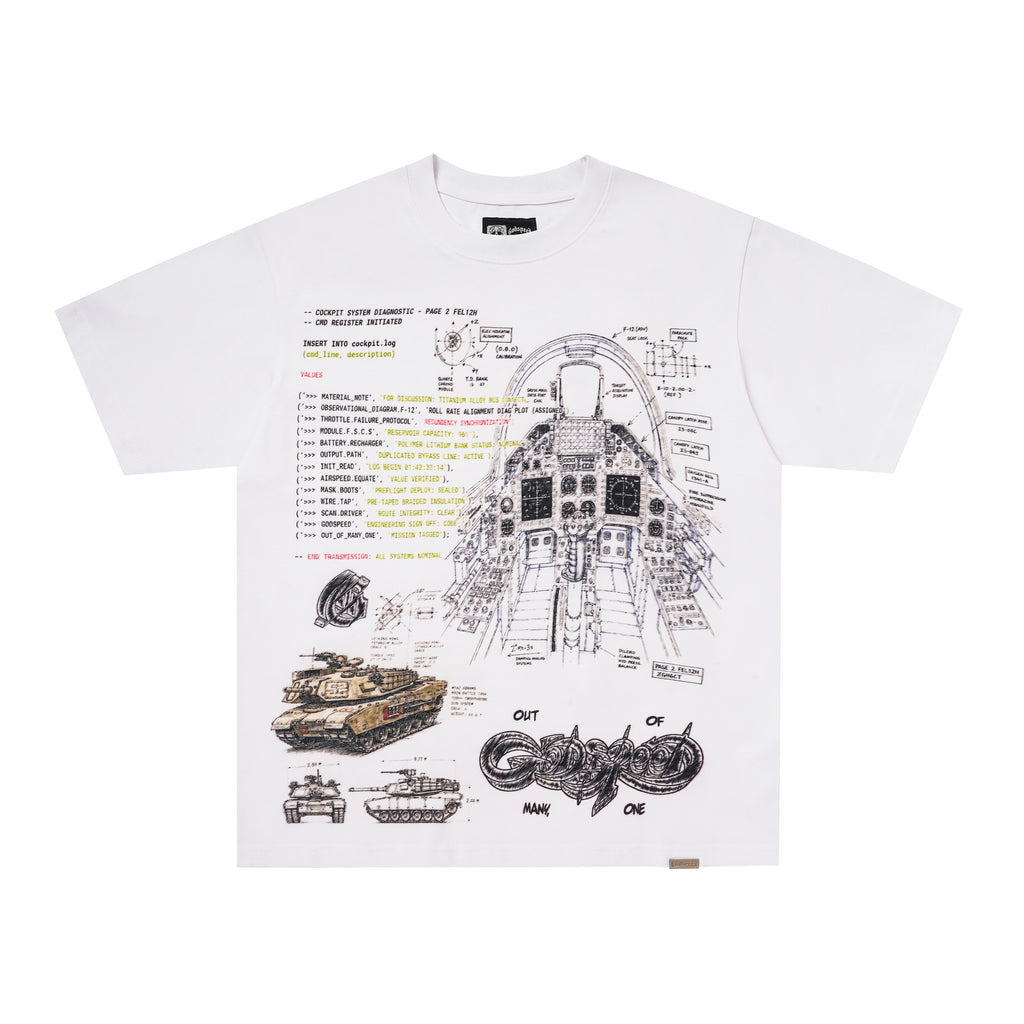 Godspeed White Vintage Sketch‑Print T‑Shirt