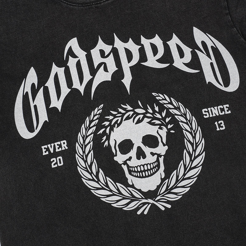Godspeed Skull Print Black T‑Shirt