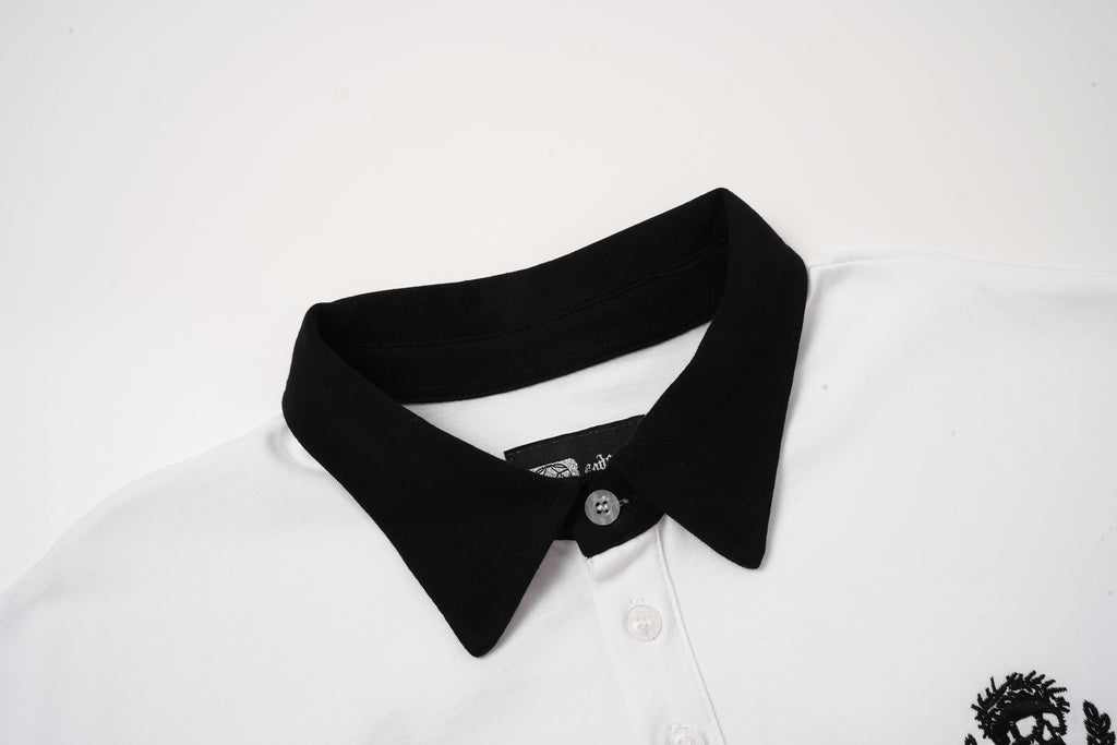 Godspeed Skull‑Laurel Two‑Tone Contrast Collar Polo Shirt