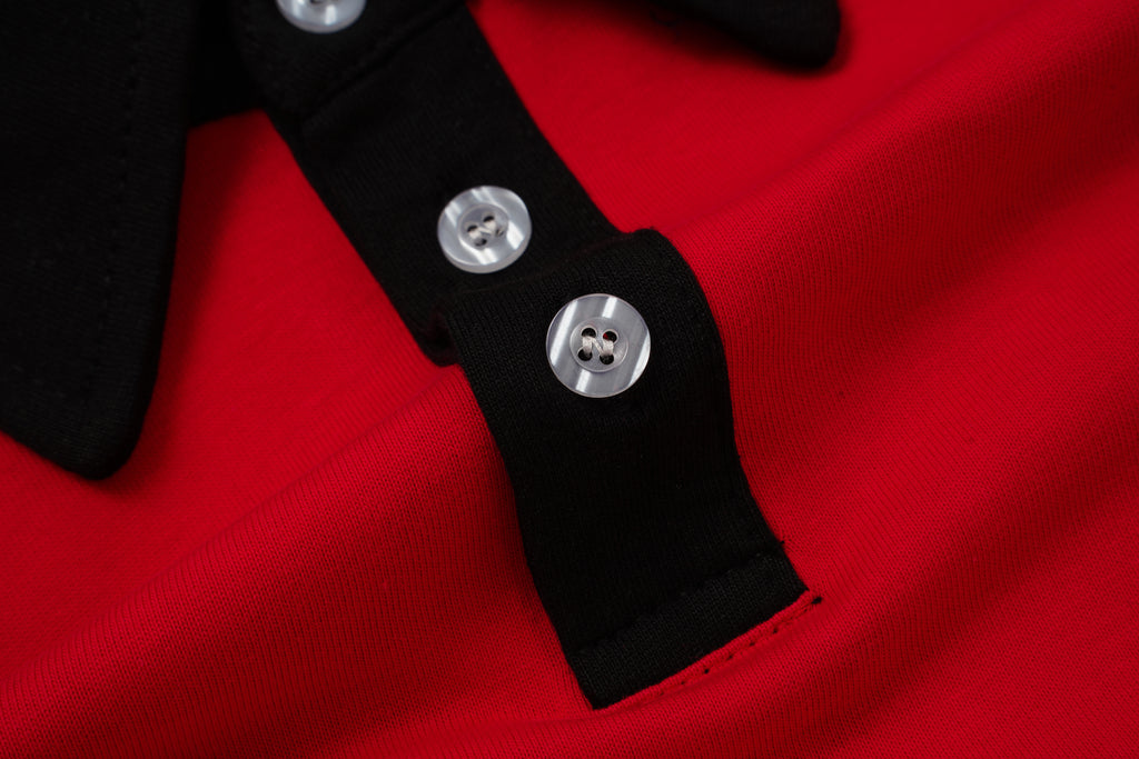 Godspeed Skull‑Laurel Red Contrast‑Collar Polo Shirt