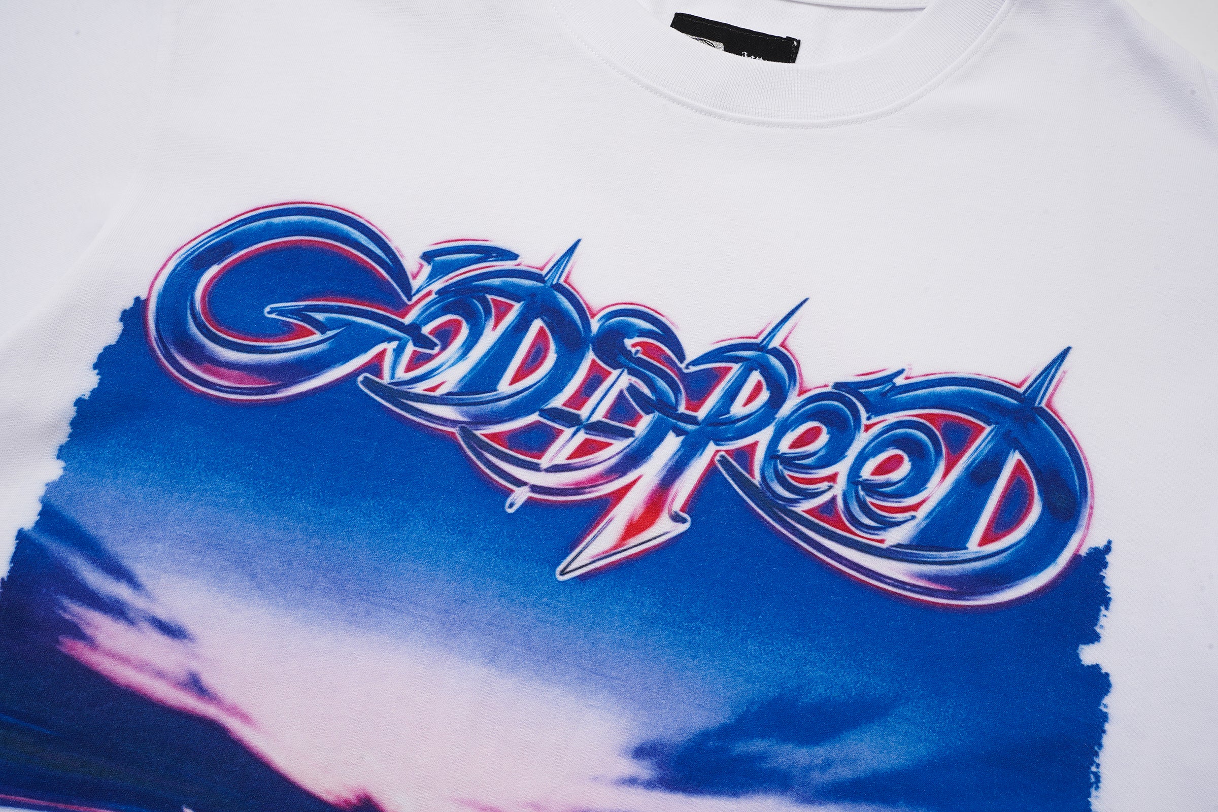 Godspeed White Retro Sky‑Landscape Graphic T‑Shirt