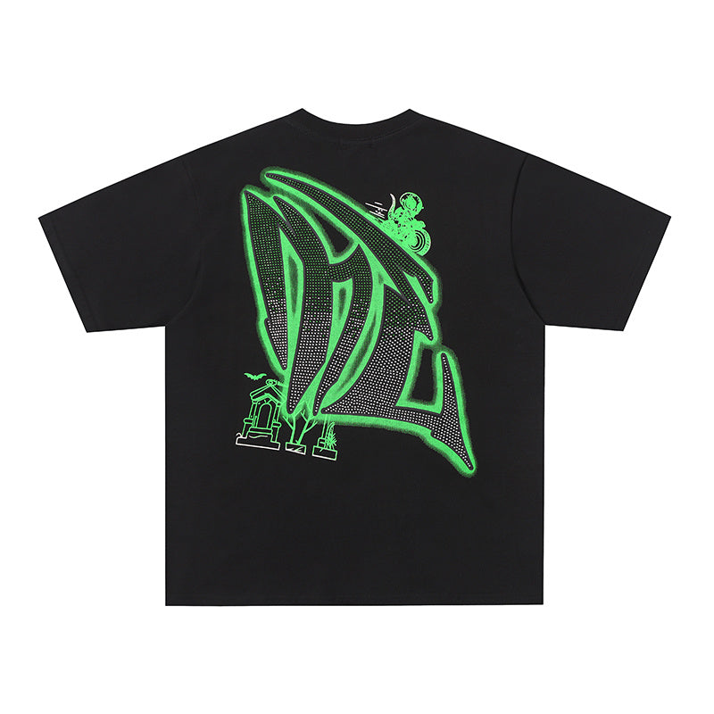 MIXED EMOTION Green Letter Graphic 2‑Color T‑Shirt