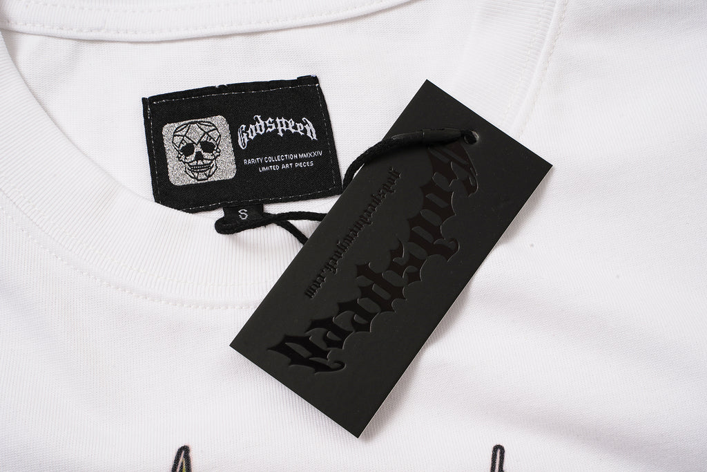 Godspeed Skull Helmet Graphic White T‑Shirt
