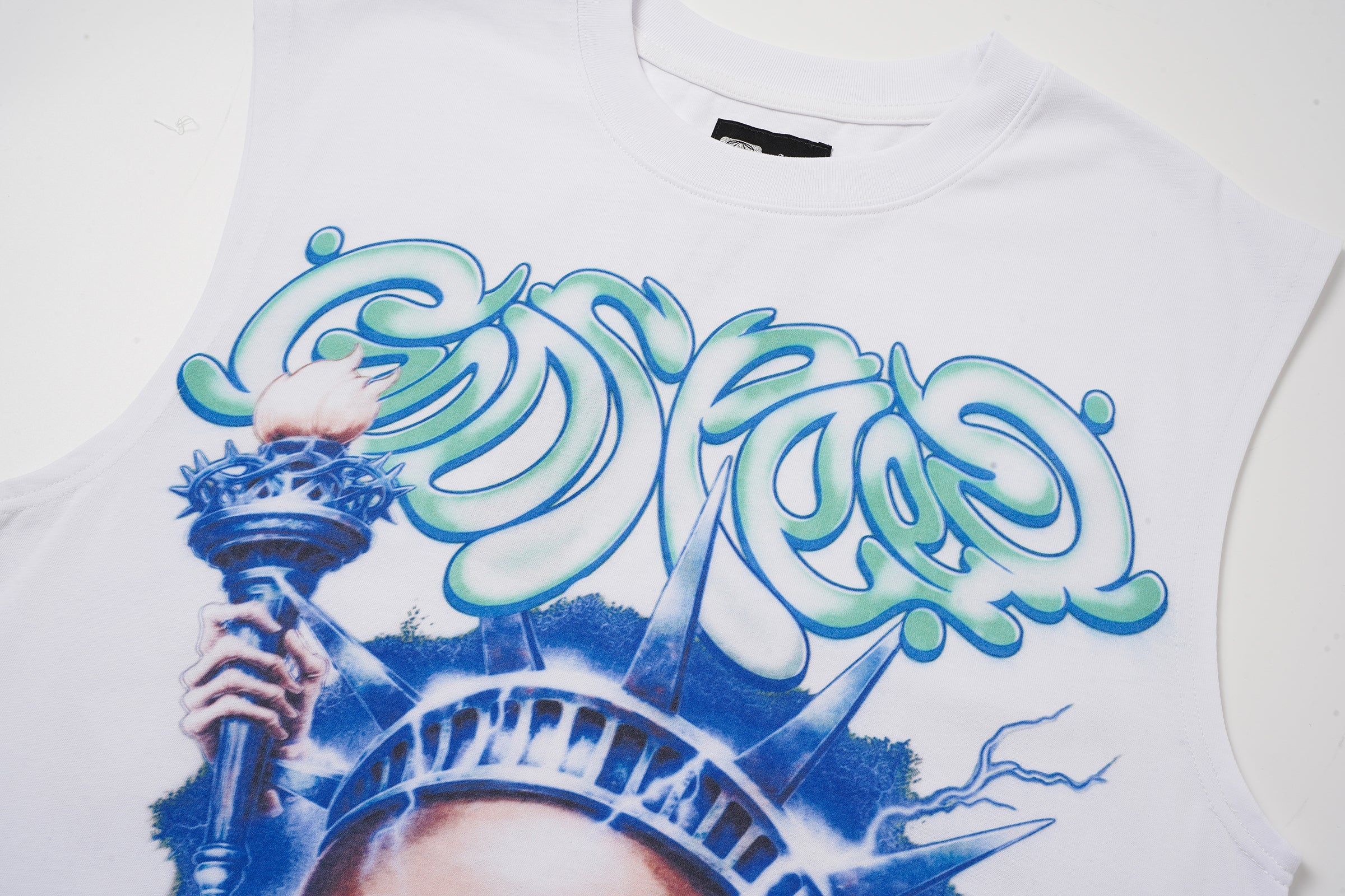 Godspeed Skull‑Statue Graphic White Tank Top
