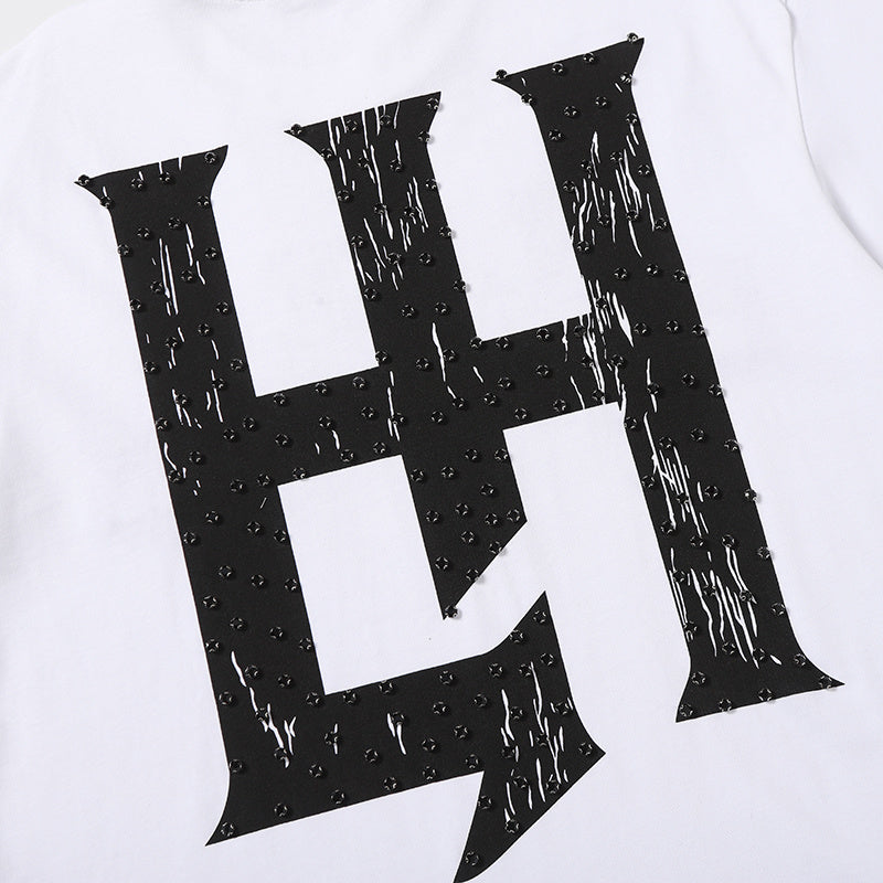 Life Hustlers White Distressed H‑Logo T‑Shirt