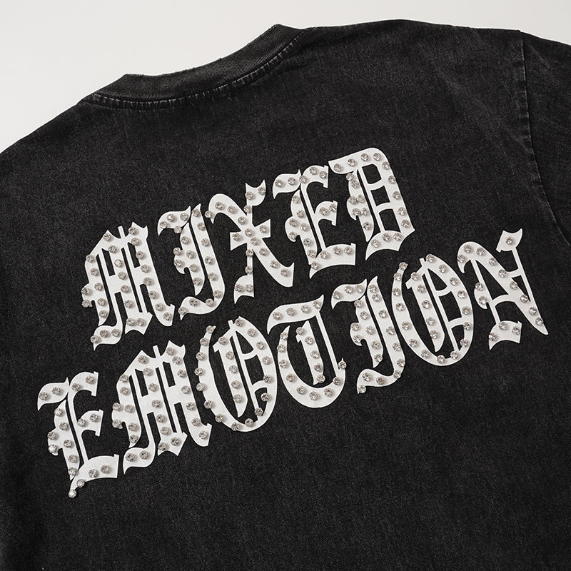 MIXED EMOTION Vintage Portrait Graphic Black T‑Shirt