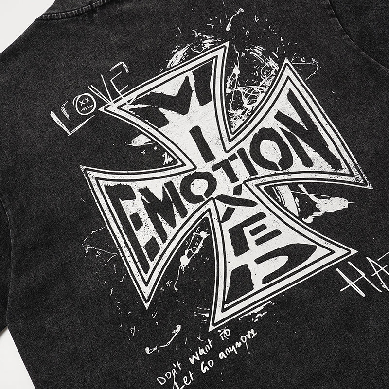 MIXED EMOTION Skull Cross Graphic Black T‑Shirt