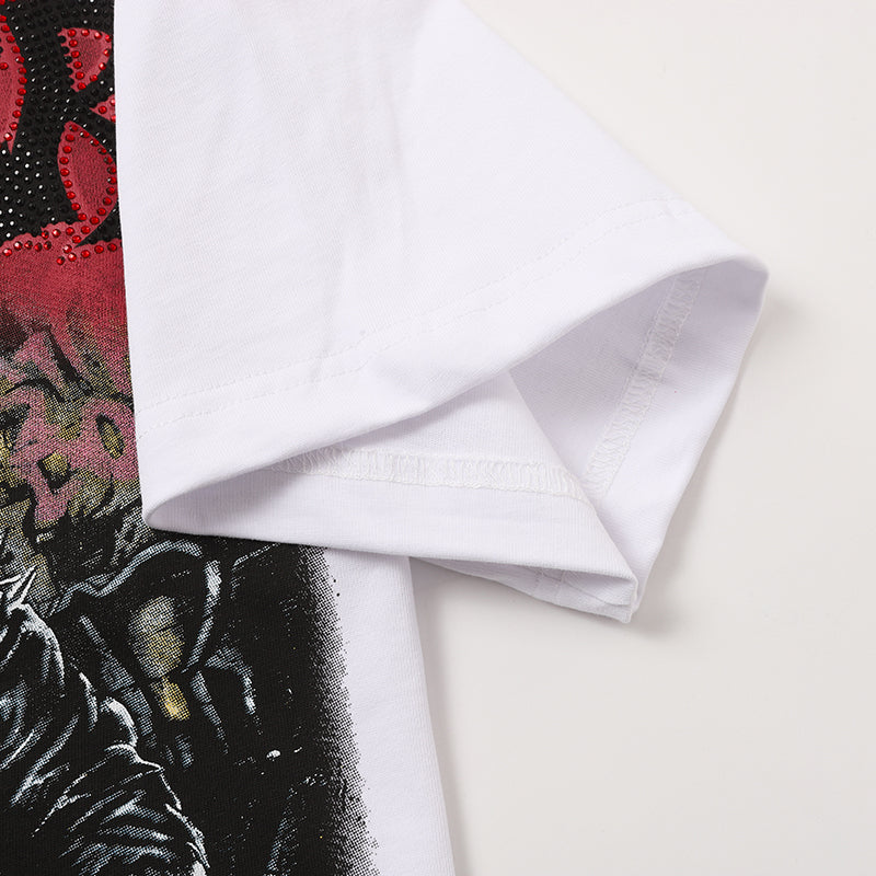 Life Hustlers Vintage Skull Graphic White T‑Shirt