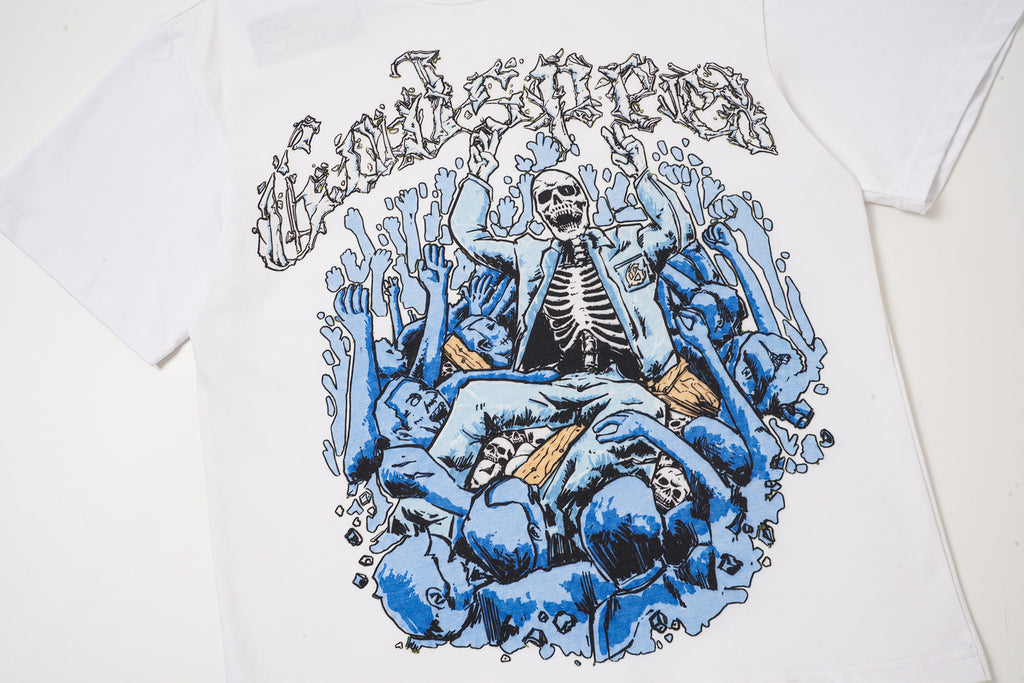 Godspeed Blue Skull Graphic White T‑Shirt