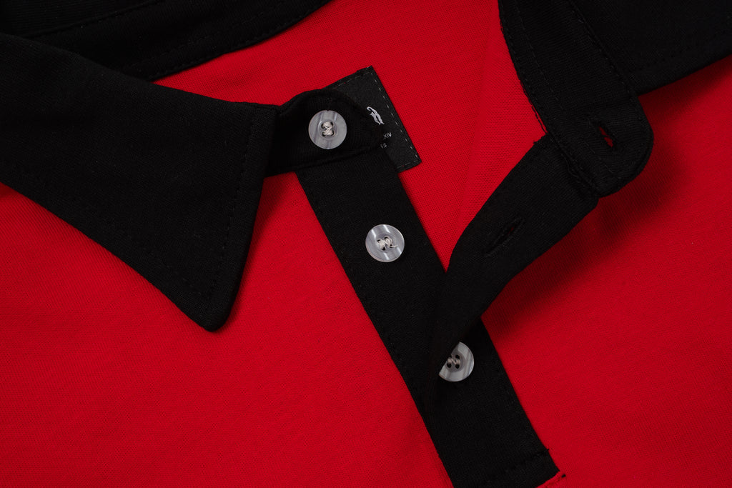 Godspeed Skull‑Laurel Red Contrast‑Collar Polo Shirt