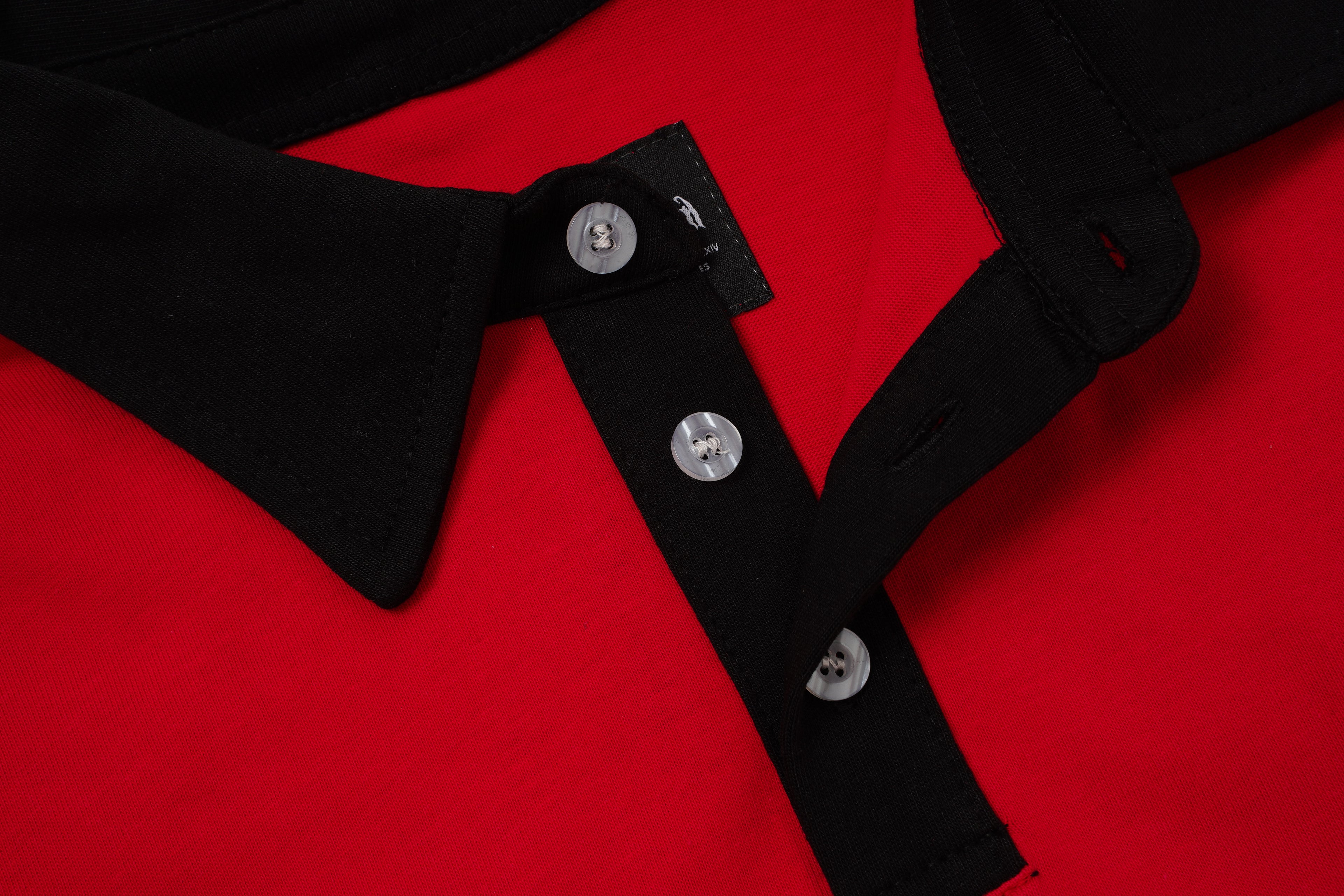 Godspeed Skull‑Laurel Red Contrast‑Collar Polo Shirt