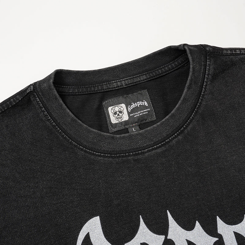 Godspeed Skull Print Black T‑Shirt