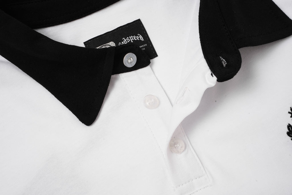 Godspeed Skull‑Laurel Two‑Tone Contrast Collar Polo Shirt