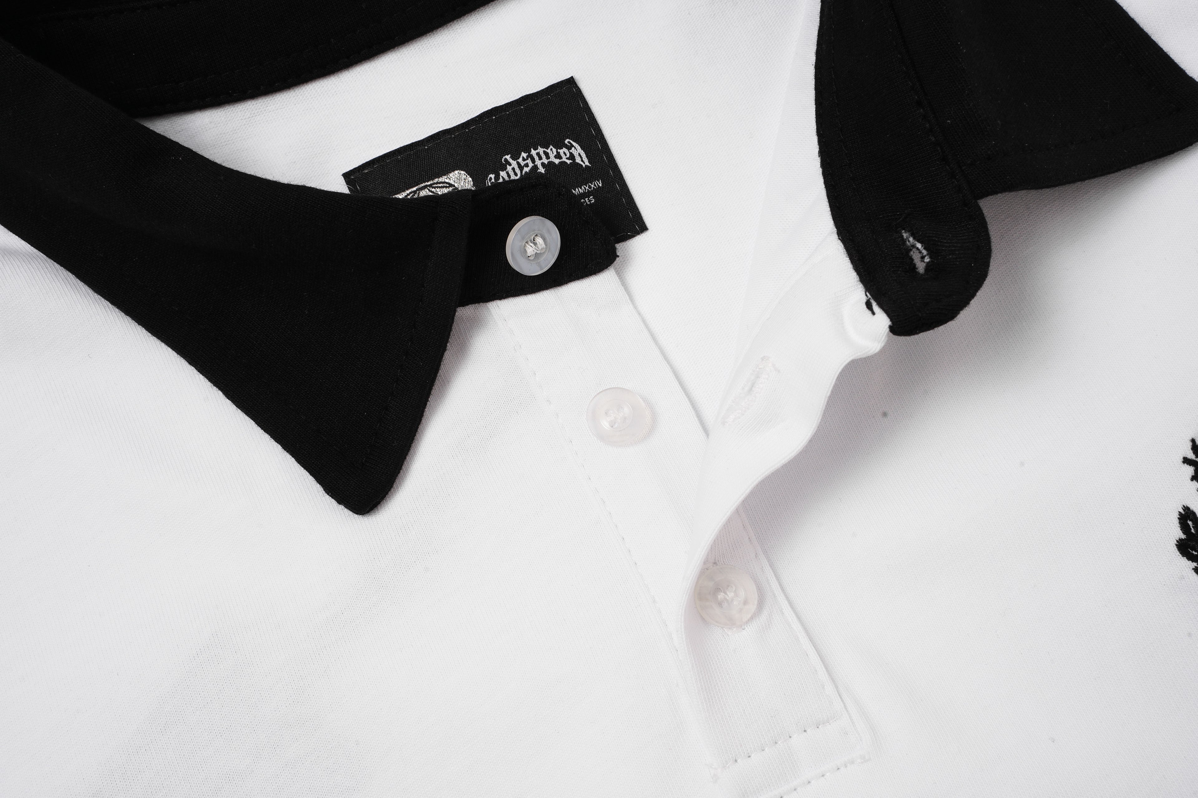 Godspeed Skull‑Laurel Two‑Tone Contrast Collar Polo Shirt