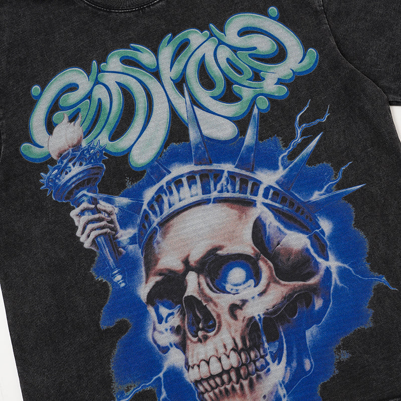 Godspeed Blue Flame Skull Graphic T‑Shirt