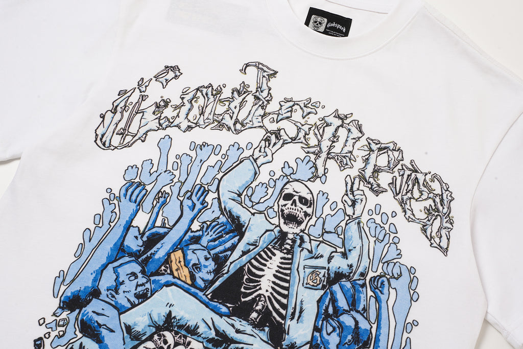 Godspeed Blue Skull Graphic White T‑Shirt