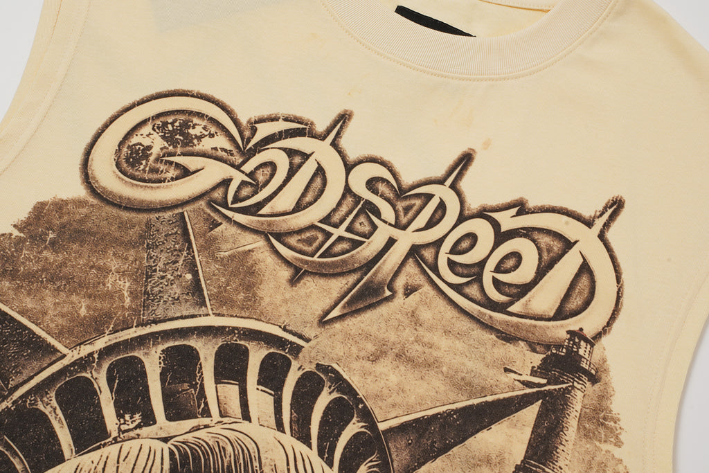 Godspeed Vintage‑Wash Statue of Liberty Sleeveless Tank Top