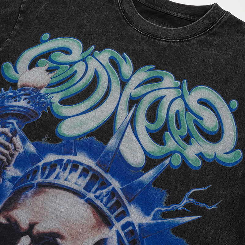 Godspeed Blue Flame Skull Graphic T‑Shirt