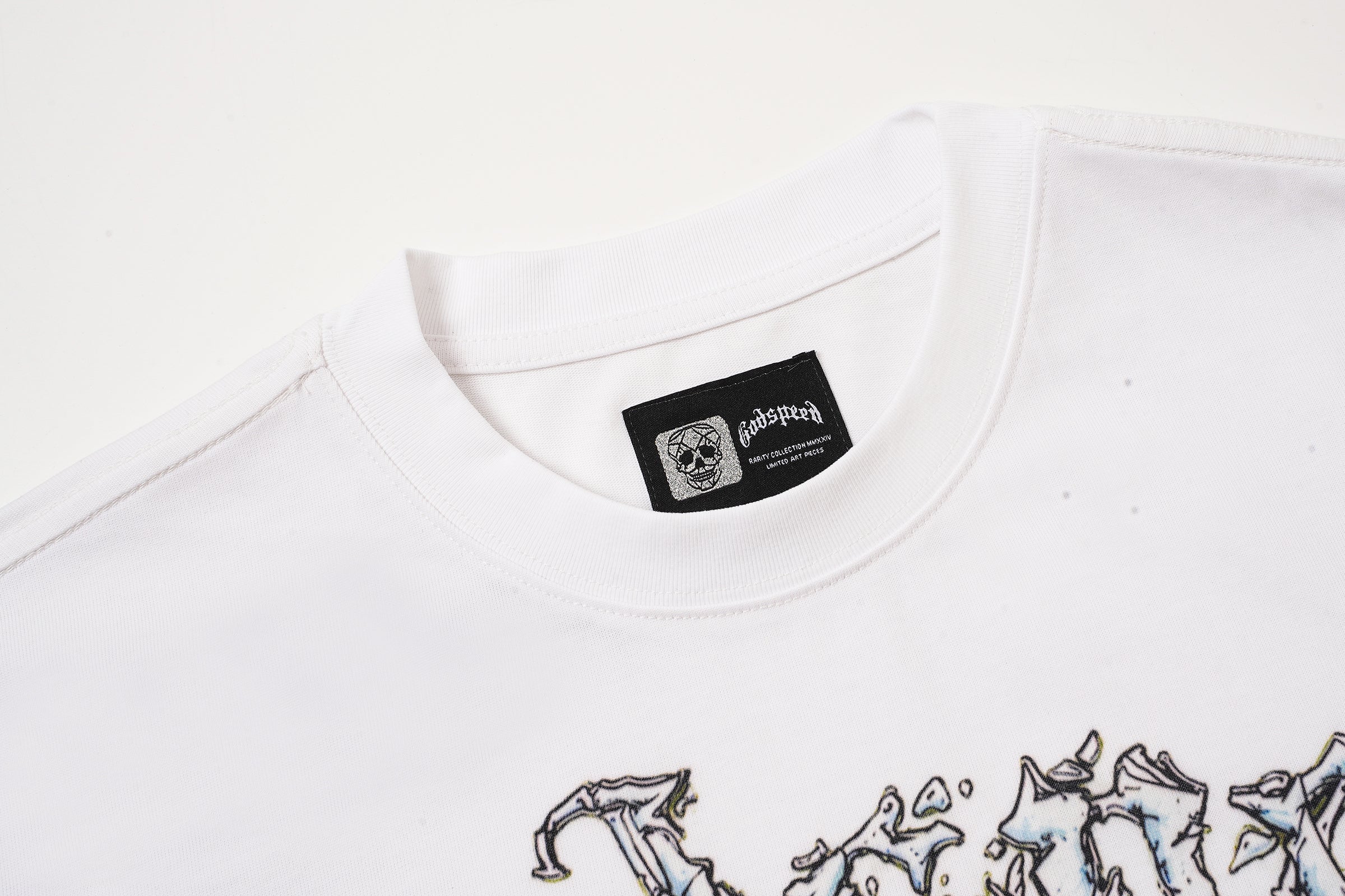 Godspeed Blue Skull Graphic White T‑Shirt