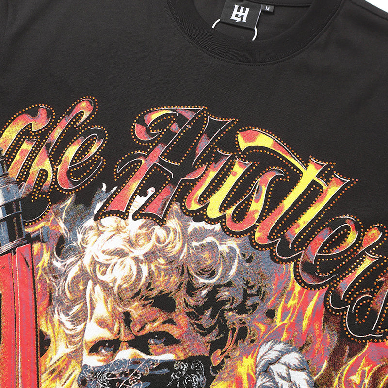 Life Hustlers Fire Angel Graphic Black Tee