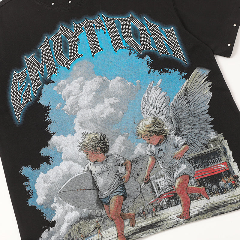 MIXED EMOTION Cloud Landscape Print 2‑Color T‑Shirt