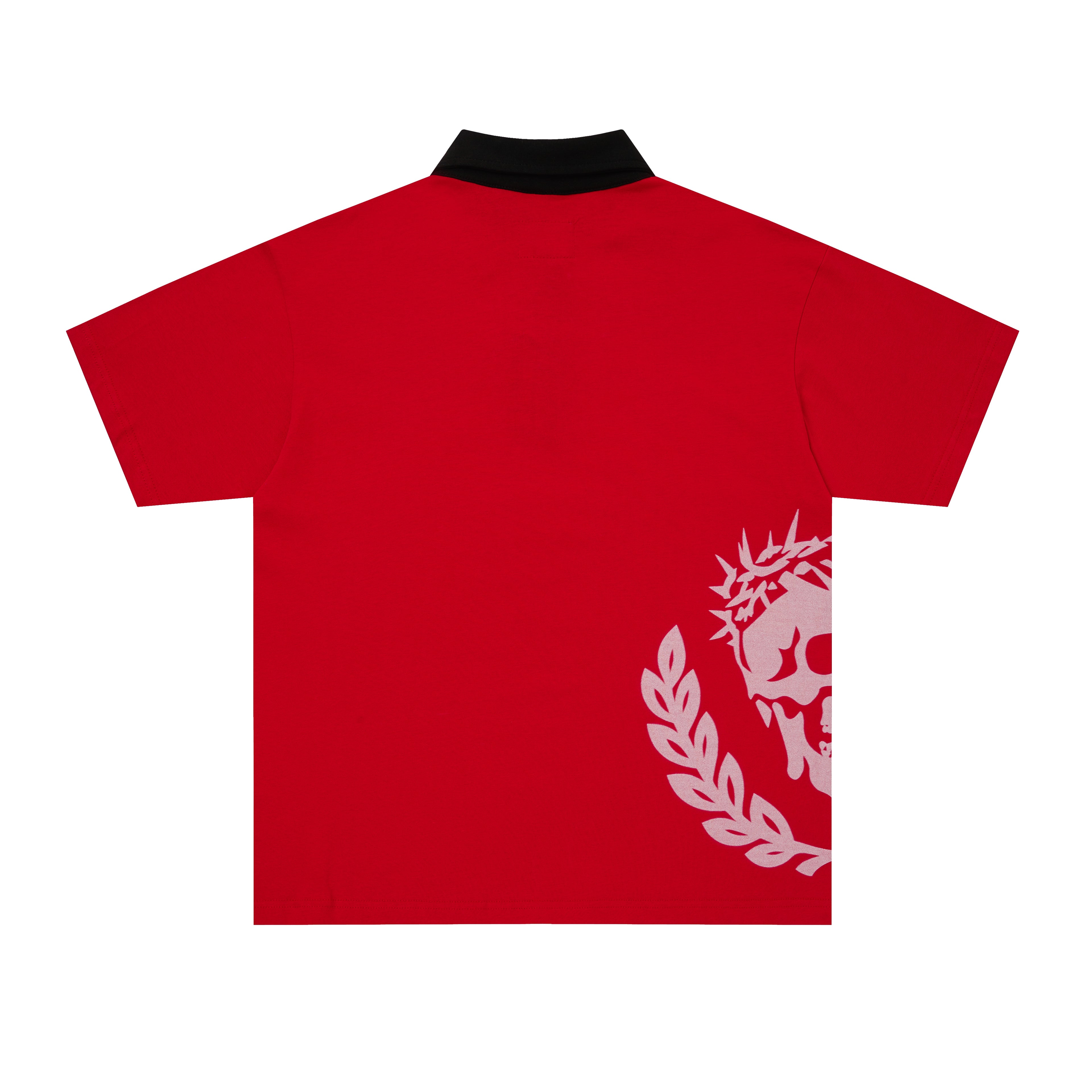 Godspeed Skull‑Laurel Red Contrast‑Collar Polo Shirt