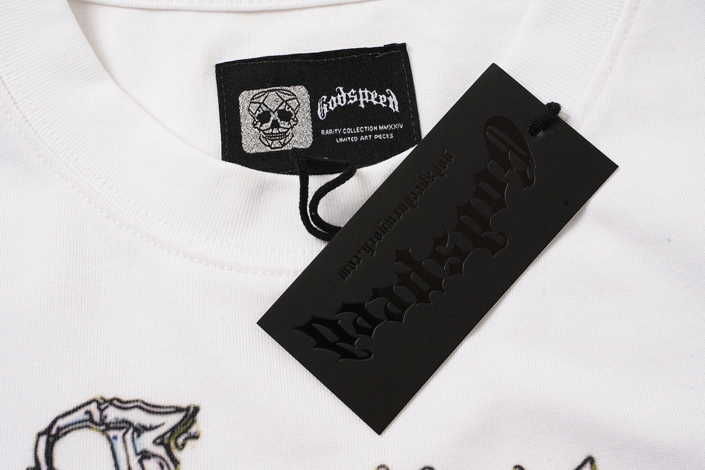Godspeed Blue Skull Graphic White T‑Shirt